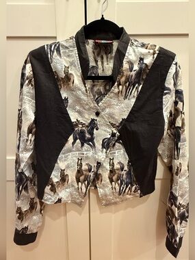 Vintage 90s y2k Western Horse Print Cropped Fitted Jacket Five Star by Roper S